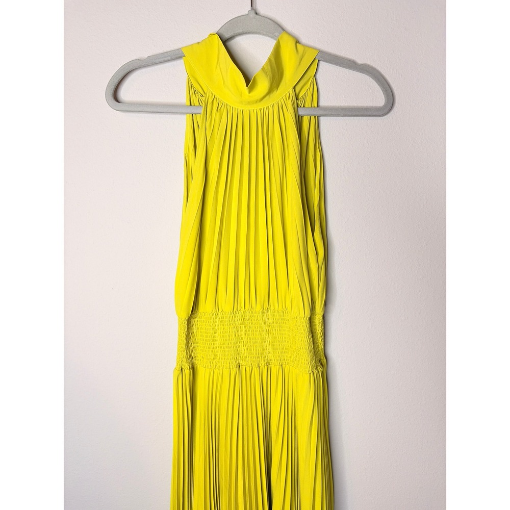 Wedding Guest Pleated High Neck Halter Dress Lime Green Women's Small - Picture 3 of 10